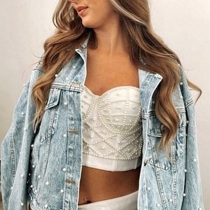 NWT! BlankNYC Pearl Embellished Denin Jacket